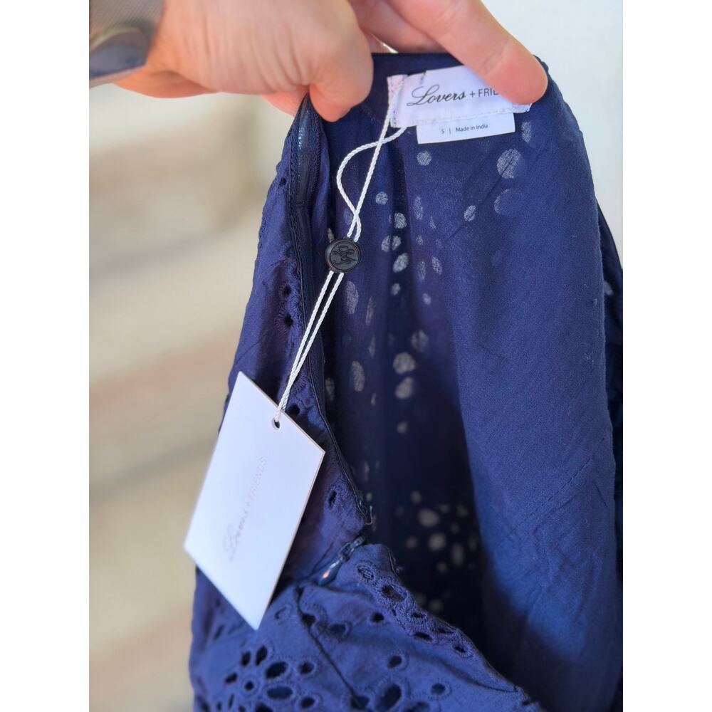 NWT Lovers+Friends Navy Blue Eyelet One Shoulder Ruffle Mini Dress Wedding Guest - Picture 5 of 8